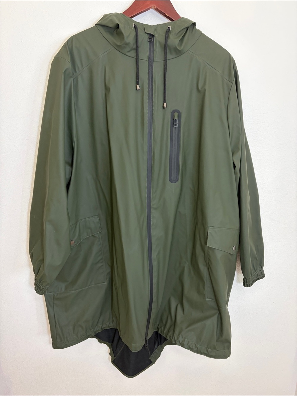 Kristen Blake Olive Green Hooded Plus Size Rain Jacket